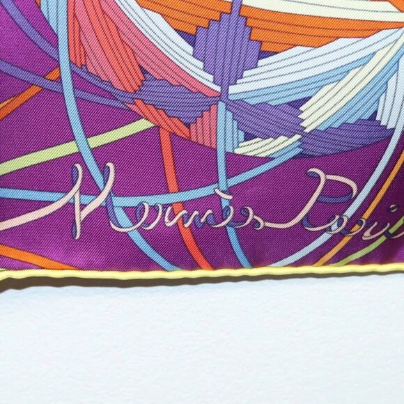 HERMES Carre 90 Scarf ""L’Art du Temari"" Silk Purple gray Auth yk18757 - Picture 2 of 16